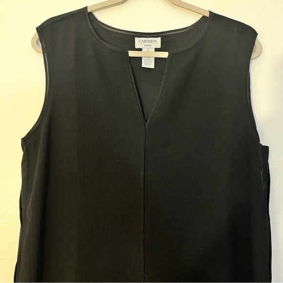 Carmen Marc Valvo | Black sheer detailing textured shift dress Women’s size L - Picture 2 of 7